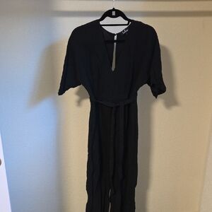 Lulu's Classic Black Linen Jumpsuit